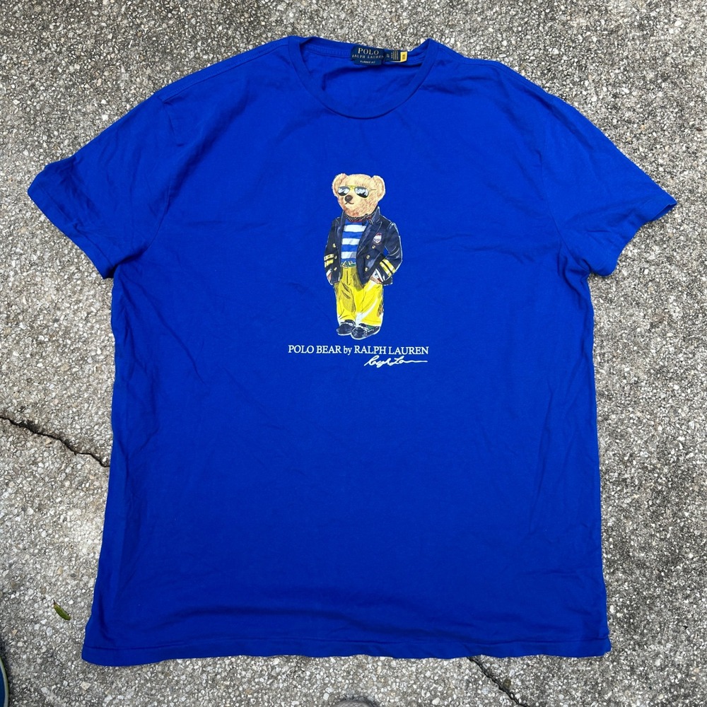 Polo Ralph Lauren Polo Bear T-Shirt Mens XL Royal Blue Nautical Captain Bear Tee